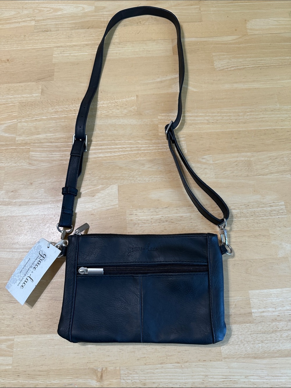 Grace & Lace Black Crossbody Pouch with Front Zip